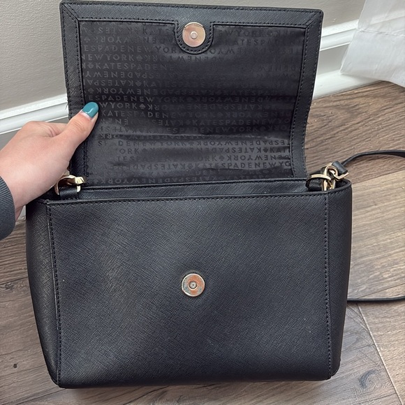 KATE SPADE Black Leather Flap Crossbody Handbag Satchel Newbury Lane Brynlee - Picture 5 of 11